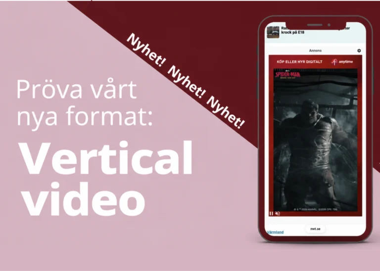 Vy av en mobilskärm med SF Anytimes annons med en Spider Man-video i vertikalt format.